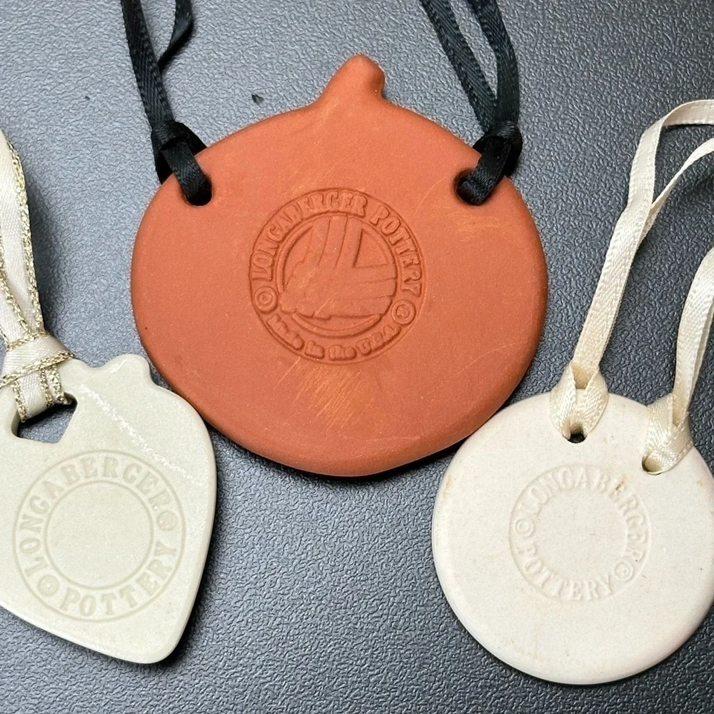 Vtg Longaberger‎ Basket Ceramic Tie Ons Lot of 3 Pumpkin Horizon of Hope Floral